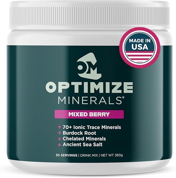Optimize Minerals Multi Mineral - New Look Same Daily Formula – Magnesium Electrolytes &amp Trace Mineral Supplement Powder - Gluten Free Vitamins Drink - Mixed Berry 30 Servings