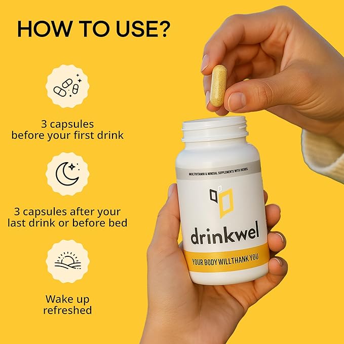 drinkwel Premium Multivitamin Supplement - Pack of 3 x 90 Capsules - Morning Recovery Liver Support &amp Immune Support- Milk Thistle Vitamin C Zinc Magnesium