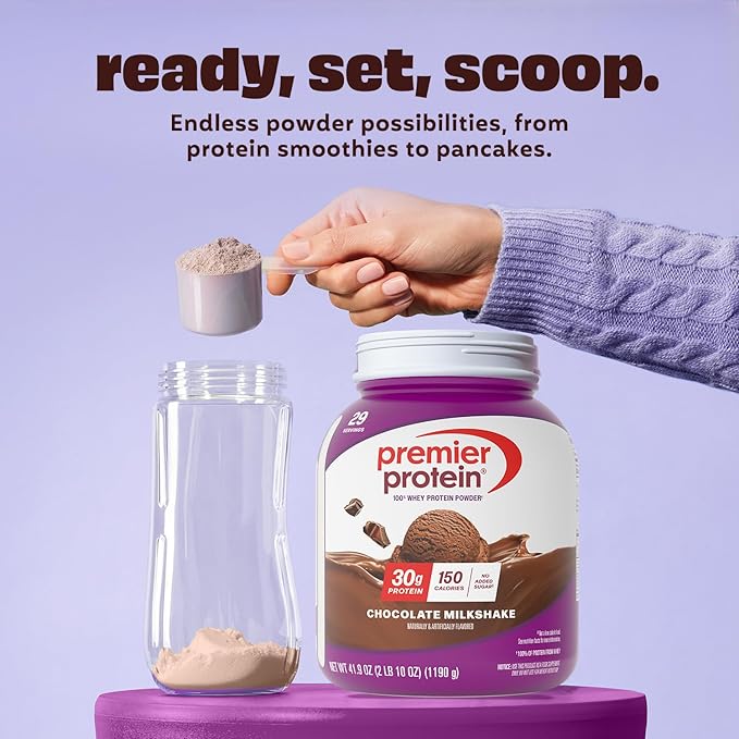 Premier Protein Powder Chocolate Milkshake 30g Protein 1g Sugar No Soy Gluten Free 41.9oz (29 Servings)