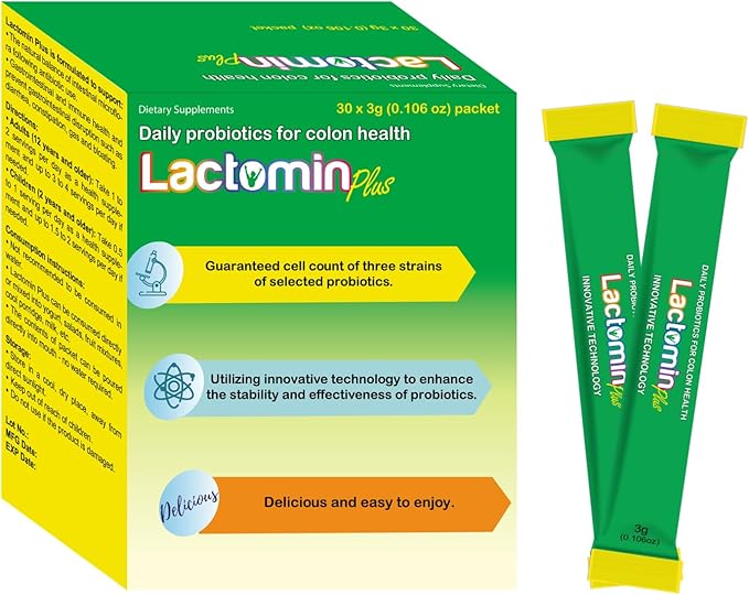 Probiotics - LactominPlus-3 Probiotics Strains - Powder - Sweet Yogurt Flavor - 30 Sticks x 3g (1month) 1.5 Billion CFU with Prebiotics(FOS) Constipation &amp Bloating Relief Microencapsulated