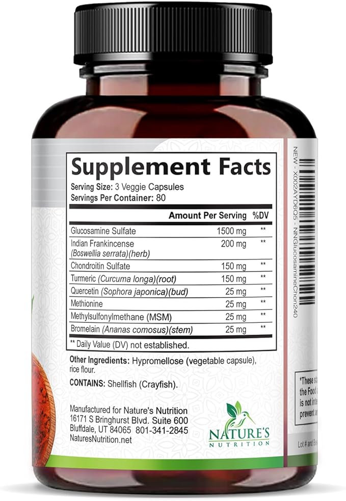 Glucosamine Chondroitin MSM - 3x Strength Joint Support Supplement for Joint Mobility &amp Comfort For Men and Women Glucosamine Supplements Complex with Turmeric &amp Boswellia - 240 Capsules