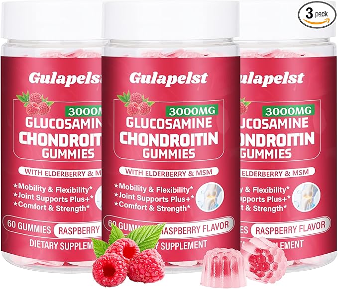 3 Packs 3000MG Glucosamine Chondroitin Gummies - Extra Strength Joint Health &amp MSM Elderberry Natural Joint Support Supplement Flexibility Antioxidant Immune Support for Adults 180 Gummies