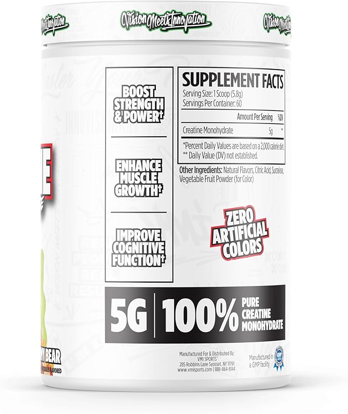 VMI Sports Creatine Monohydrate Powder Muscle Mass – Strength – Size – Power | 5 Grams per Serving (60 Servings Gummy Bear)
