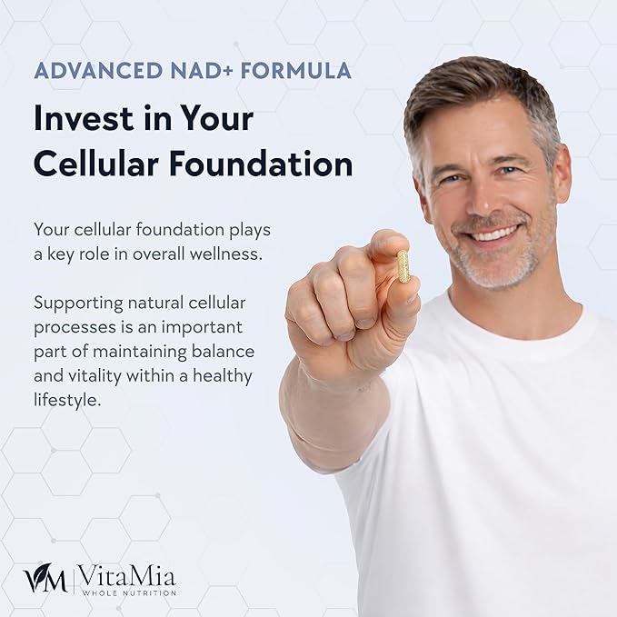 VitaMia NAD+ Complex Booster 30 Capsules – NAD Supplement with Nicotinamide Riboside Resveratrol &amp Quercetin for Cellular Energy Focus &amp Healthy Aging Support – NAD Plus Formula for Men &am