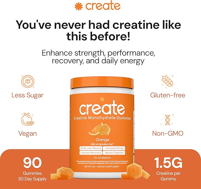 Create Creatine Monohydrate Gummies - Citrus Rush Duo - Sour Apple &amp Orange - Creatine Gummies for Women &amp Men NSF Certified 3rd Party Tested Anti-Melting Formula 180 Count (2-Pack)