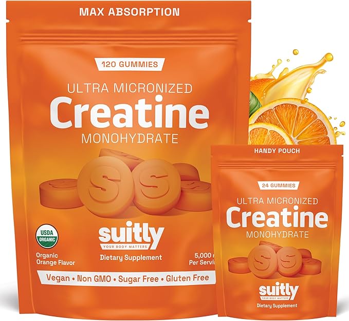 USDA Organic Ultra-Micronized Creatine Gummies for Men &amp Women Orange Max Absorption 5g Creatine Gummies Sugar Free for Muscle Gain Energy &amp Recovery Muscle Builder for Women with Pouch - 1