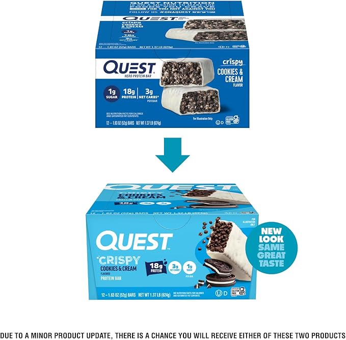 Quest Nutrition Crispy Cookies &amp Cream Hero Protein Bar 18g Protein 1g Sugar 3g Net Carb Gluten Free Protein Snack Keto Friendly 12 Count