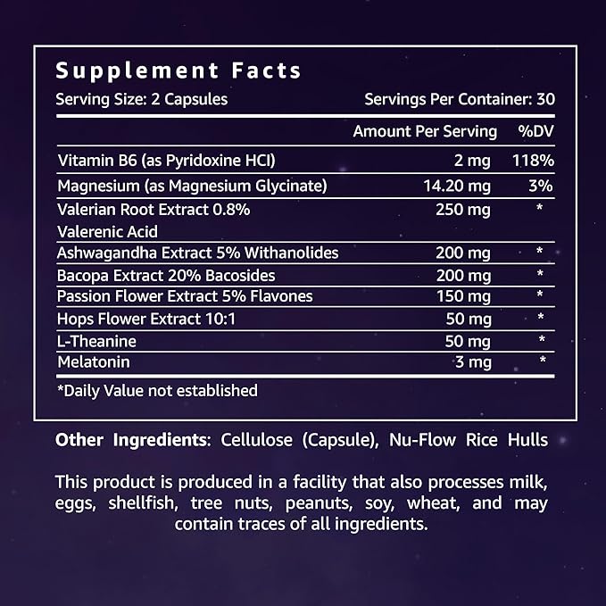 Premium Sleep Supplement: Vegan Night Capsules with Melatonin Valerian Root &amp Magnesium Gycinate - Deep Sleep Aid for Conscious Rest Reduced Nighttime Awakenings - 30 Day Supply