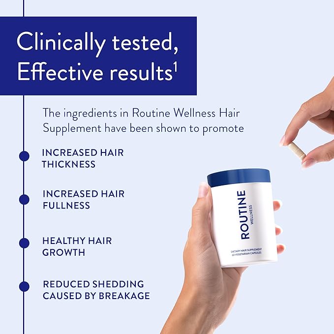Routine Wellness Hair Growth Supplement – CLINICALLY Tested Thicker Fuller-Looking Hair Support with Biotin &amp Key Nutrients Vegetarian &amp Gluten-Free Vitamins - 3 Bottles 90 Day Supply