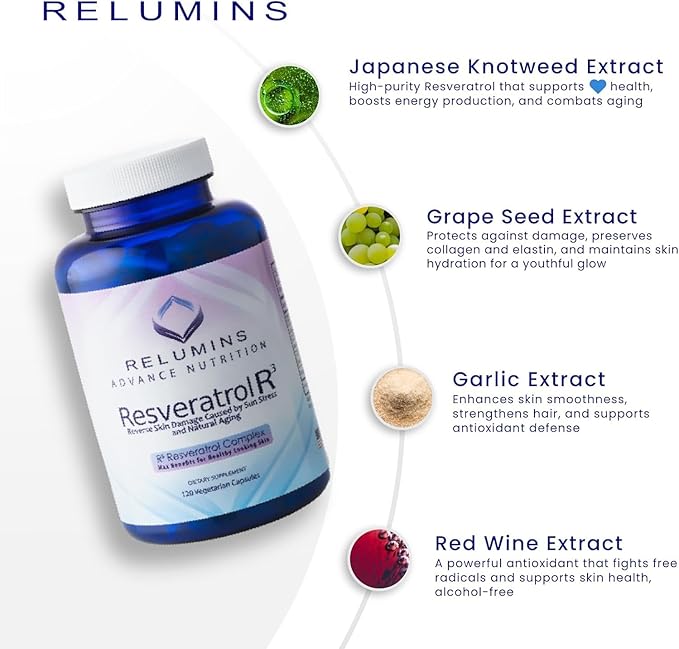 Relumins Advanced White Bundle – L-Glutathione 800mg with Vitamin C (60 Capsules) + R3 Resveratrol Complex (120 Capsules) – Supplement for Skin Clarity and Wellness Support