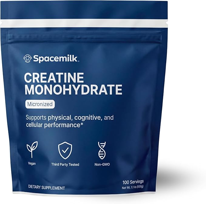 Spacemilk Vegan Non-GMO Creatine Monohydrate Micronized Powder Unflavored 5g Serving 100 Servings