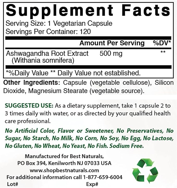 Best Naturals Dhea 25mg &amp Ashwagandha Extract 500 Mg