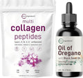 Micro Ingredients 8-in-1 Multi Collagen Powder &amp Oil of Oregano with Black Seed Oil Drops | Bundle | Hydrolyzed Peptides + Biotin Hyaluronic Acid &amp Vitamin C | Ultra High Thymoquinone + Carv