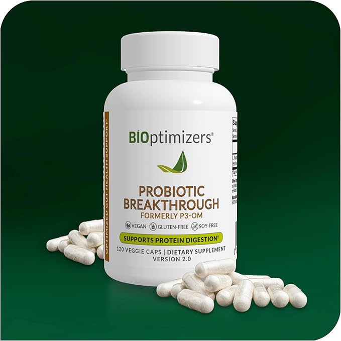 BIOptimizers Probiotic Breakthrough – Lactobacillus Plantarum OM Probiotics &amp Prebiotics Health Supplement for Gut Digestive &amp Immune Support Probiotics for Women Men Elderly– 120 Vegan Capsu