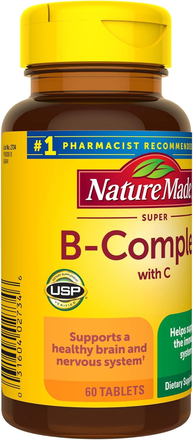 Nature Made Super B Complex with Vitamin C and Folic Acid Dietary Supplement for Cellular Energy Support 60 Tablets 60 Day Supply