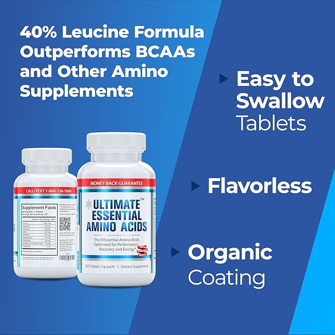 Ultimate 100% Essential Amino Acid Supplement for Cutting Fasting &amp Workouts - All 9 EAAs 40% Leucine — Ideal BCAA Ratio for Energy Muscle &amp Recovery - 150 Easy-to-Swallow Keto &amp Vegeta