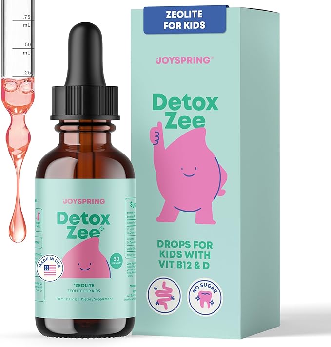 JoySpring DetoxZee Zeolite Drops for Kids – Clinoptilolite Mineral Supplement with Vitamin D3 &amp Cyanocobalamin B12 – Liquid Vitamins for Kids Mild Berry Flavor Crafted in USA 30 Servings