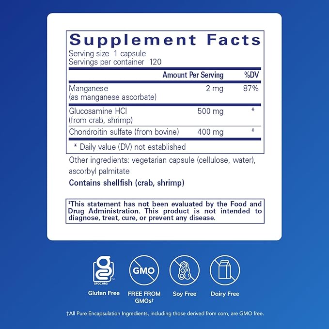 Pure Encapsulations Glucosamine Chondroitin with Manganese | Supplement for Joint Support Comfort Mobility Cartilage Integrity and Health and Connective Tissue* | 120 Capsules