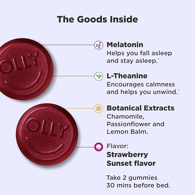 OLLY Sleep Gummies with Melatonin L-Theanine and Botanicals BlackBerry and Strawberry Flavors 130 Count