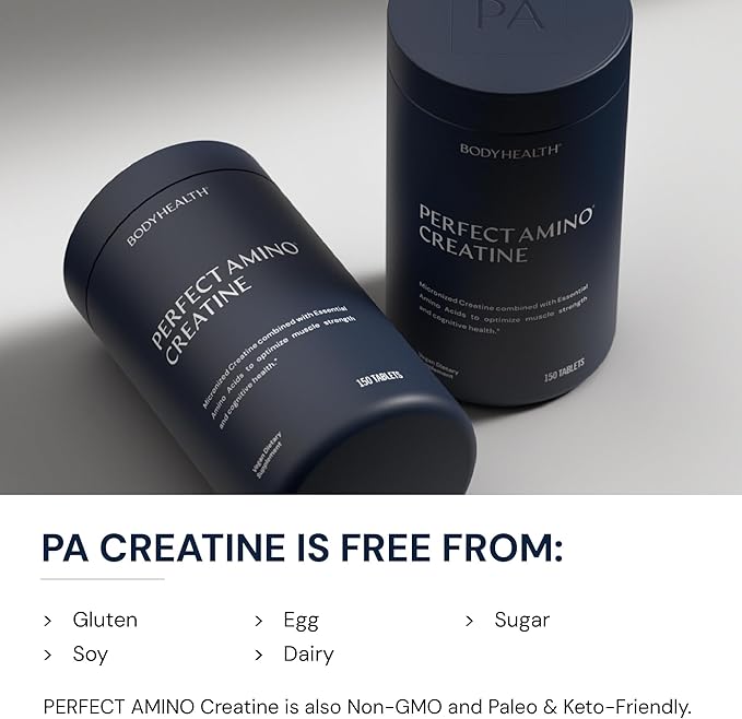 BodyHealth Creatine Monohydrate Tablets – Vegan Pre Workout Supplement with PerfectAmino BCAAs &amp EAAs – Keto-Friendly Muscle Recovery &amp Energy Support – 5g Creatine Equivalent per Serving