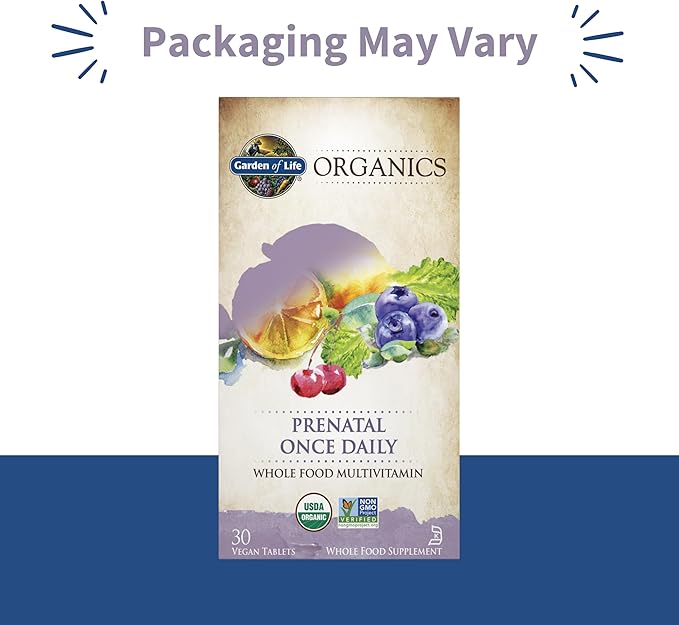 Garden of Life Organics Prenatal Vitamin: Folate for Energy &amp Healthy Fetal Development Non-constipating Iron Vitamin C B6 B12 D3 – Organic Non-GMO Gluten-Free Vegan 30 Day Supply