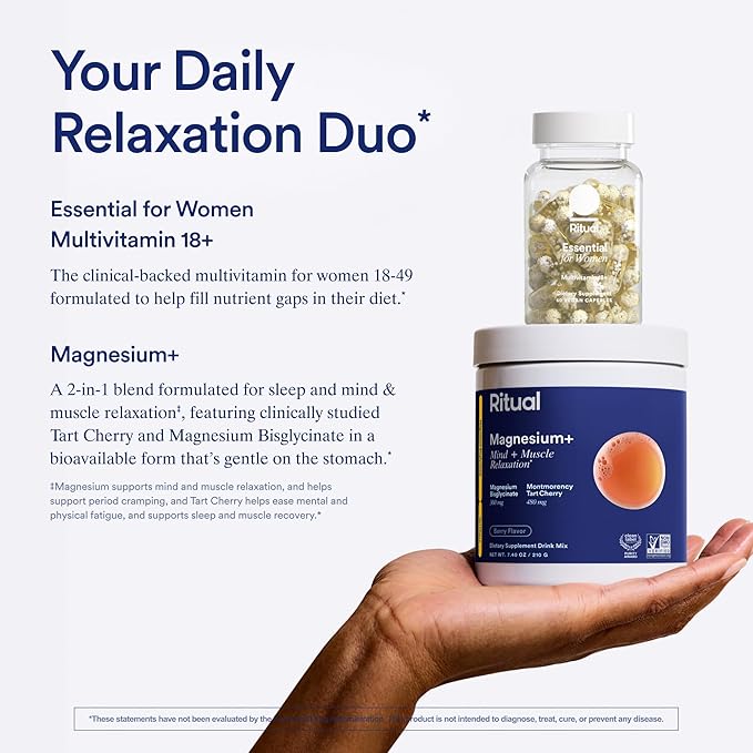 Ritual Foundational Wellness Duo Essential Multivitamin for Women 18+ to Support Foundational Health and Magnesium+ Drink Mix for Mind and Muscle Relaxation 30 Day Supply