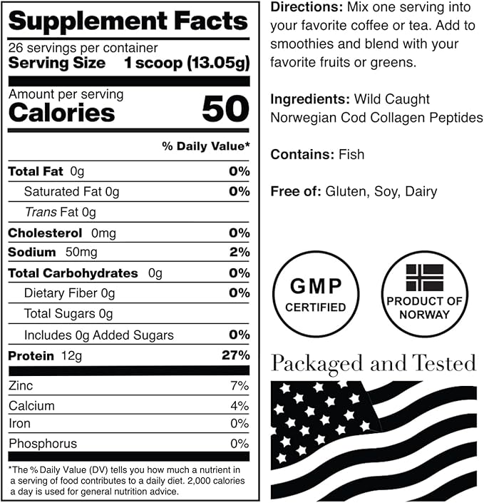Norcal Marine Collagen - 12oz Marine Collagen Peptides Powder | High Protein Zero Fat/Sugar/Carb | Skin Hair Nail &amp Joint Health | Low Metals US GMP Certified