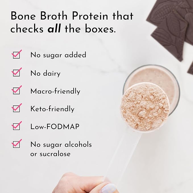 Bone Broth Protein Powder – Chocolate | 15 Servings | 21g Grass-Fed Protein per Serving | Dairy-Free | Collagen for Gut Skin &amp Joint Support | Made with Real Food Ingredients