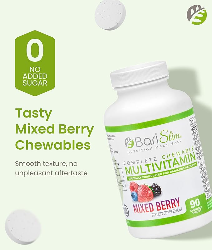 BariSlim Complete Chewable Bariatric Multivitamin Tablets - 45 mg Iron - Bariatric Vitamin &amp Supplement for Post Bariatric Surgery Including Gastric Bypass &amp Gastric Sleeve | Mixed Berry | 90