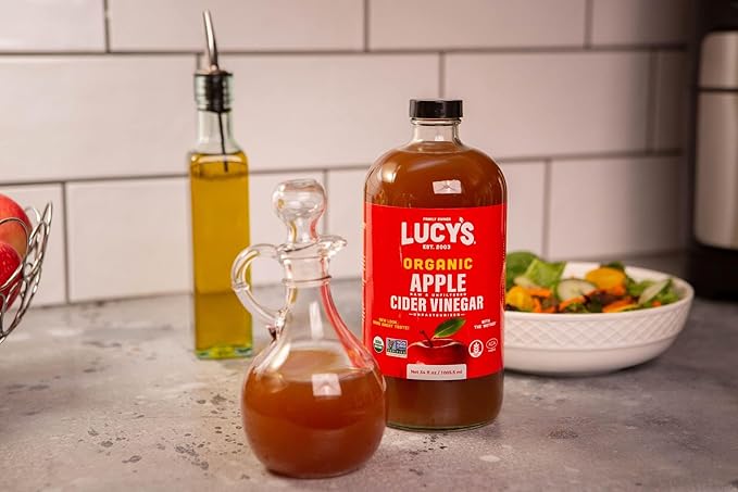 Lucy's Family Owned - 34oz. GLASS BOTTLE (2 PACK) Organic With the Mother Apple Cider Vinegar Unfiltered Unpasteurized Raw and NonGMO