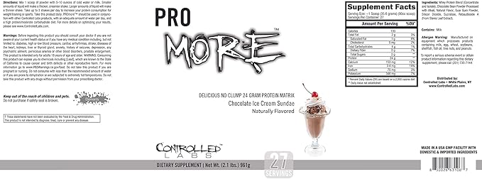 CONTROLLED LABS PROmore Protein Powder (27 Servings) - 24g Protein Per Scoop - 94% Sugar-Free Premium Smooth-Drink Formula (Chocolate Ice Cream Sundae) (27 Servings Chocolate Ice Cream Sundae)