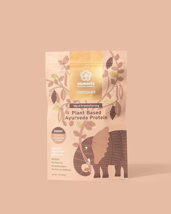 Elements Plant Based Vegan Chocolate Protein Powder - Meal Replacement Shake Made from Pure Organic Yellow Peas &amp Raw Cacao - Keto Dairy Free Soy Free Paleo and Non-GMO - 1lb - 21 Servings