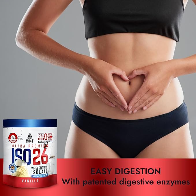 ISO26 Grass Fed Whey Protein Isolate with no Artificial sweeteners. Naturally Sweetened with Monk Fruit 1.6 Pounds 24 Servings Milk Chocolate (Iso 26 Pouch Vanilla)