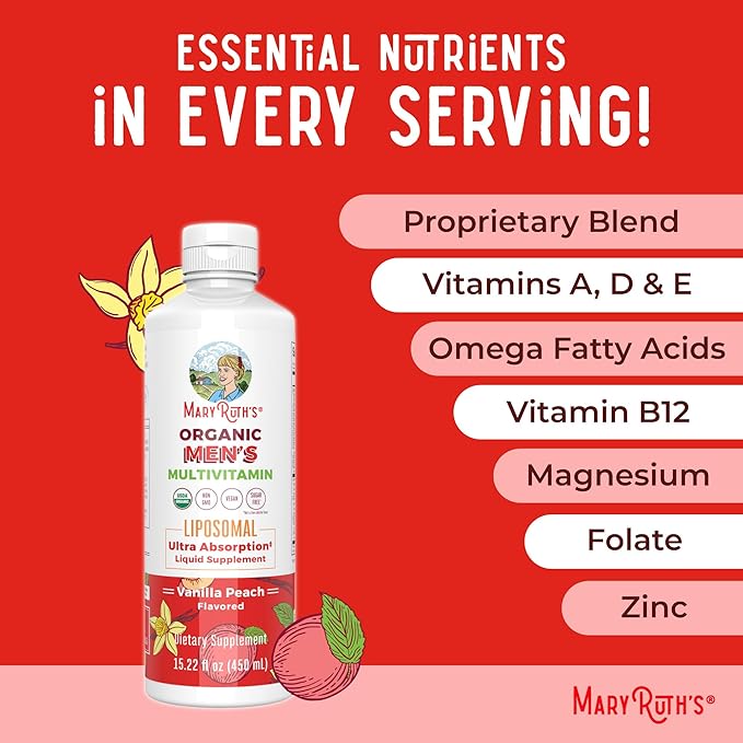 MaryRuth Organics Multivitamin for men | Sugar Free mens Multivitamin | Liquid Vitamins for men | Immune Support Supplement | Cognitive Health &amp Overall Wellness | Vegan | Non-GMO | 15.22 Fl Oz