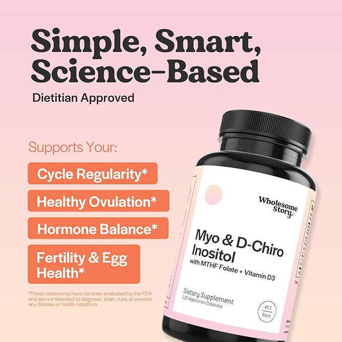 Myo &amp D Chiro Inositol + MTHF + Vitamin D3 | Myo-Inositol &amp D-Chiro Inositol Capsules with MTHF Vitamin D3 Enhanced Bundle Supplement | Complete Hormonal &amp Fertility Support | 30 Servings