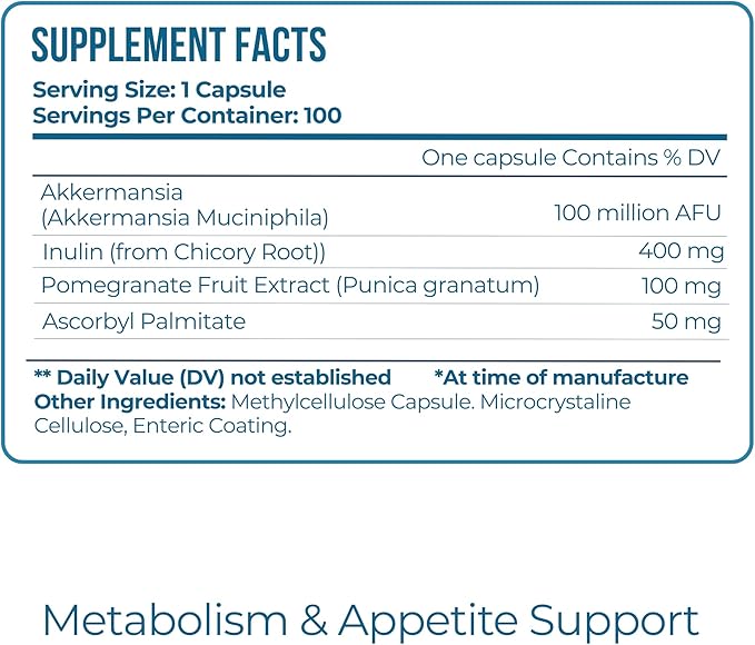 Vitamo Akkermansia Muciniphila Probiotic Supplement - 100 Million AFU GLP-1 Activator for Weight Loss Support - Metabolic &amp Digestive Health for Men &amp Women – Made in USA – 100 Capsules