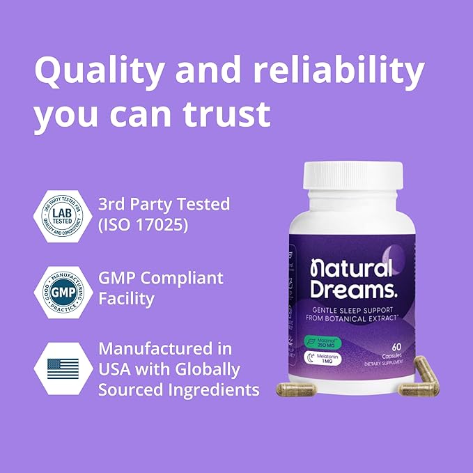 Univera 1mg Melatonin Natural Dreams Botanical &amp Herbal Ingredients Support Sleep Quality Refresh Morning 250mg Maizinol Sleep Aid (60 Capsules 30 Day Supply)