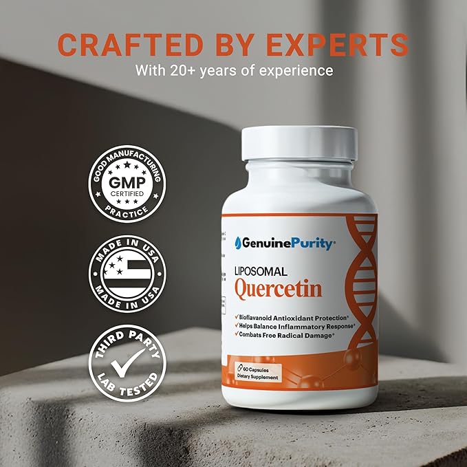 250mg Liposomal Quercetin Supplements - 60 Vegan Capsules to Support Antioxidant Defense Cellular Health &amp Immune System - Quercetin Capsules Perfect for Healthy Aging and Vitality