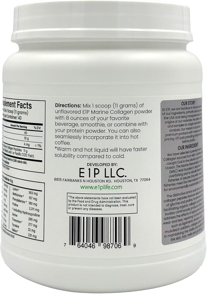 Wild Caught Marine Collagen Peptides Powder 440grams (40 Servings) Unflavored MSC-Certified Non-GMO Third-Party Lab Tested