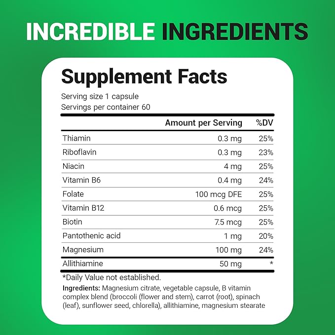 Dr. Berg Natural Vitamin B1 B6 B12 Complex - Allithiamine Vitamin B1 Supplement with 8 Essential Vitamin B Complex for Men &amp Women Including Thiamin Niacin Folate Magnesium &amp More - 60 Caps