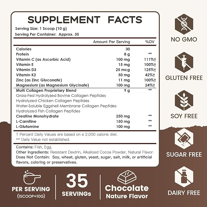 NATURE TARGET Multi Collagen Peptides Powder Bundle - Chocolate &amp Vanilla | Hydrolyzed Collagen for Women &amp Men with Creatine L-Carnitine Glutamine