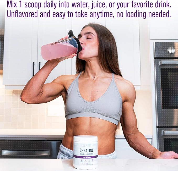 Jacked Factory Creatine for Women - Creatine Monohydrate with Collagen + Colostrum to Support Workout Performance Lean Muscle Growth Healthy Hair Skin &amp Nails - 30 Servings Watermelon