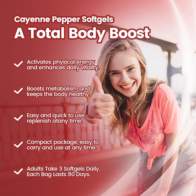Cayenne Pepper Softgels Supplement with Vitamin E D3+K2 and Extracts of Turmeric Grape Seed Hawthorn Beetroot Berberine and Others Supports Leg Vein Heart and Blood Vessel Health (1 Pack)