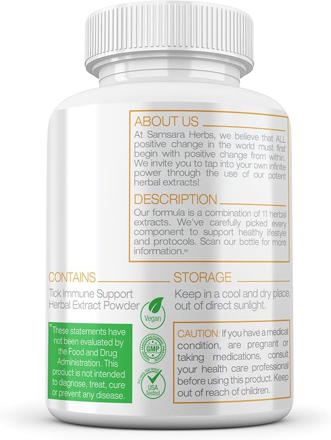 Samsara Herbs Tick Immune Support - Japanese Knotweed Cats claw Andrographis Cryptolepis Sarsaparilla Resveratrol Tick Bite Support 240 Capsules
