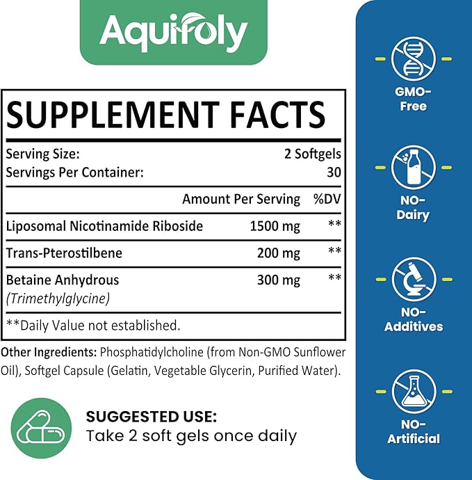 Liposomal Nicotinamide Riboside Supplement 2000 mg with TMG and Pterostilbene for Maximum Absorption Superior to NAD Boosting NAD+ Cellular Energy and Age Defense 120 Softgels