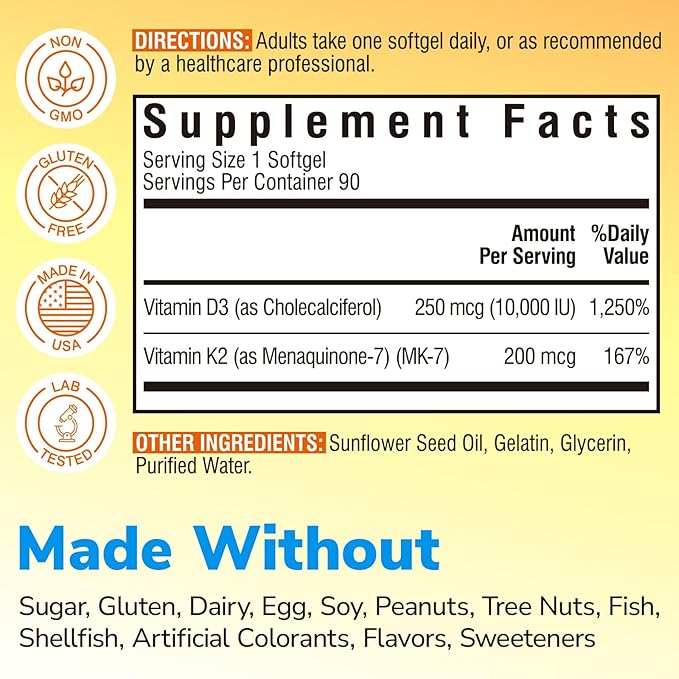 Vitamin D3 K2 Supplement 10000 IU 90 Softgels and Magnesium Glycinate 420mg with Vitamin D3 &amp B6 240 Capsules