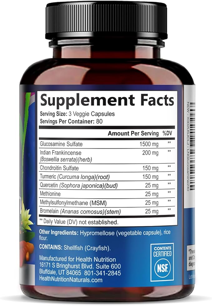 Glucosamine Chondroitin MSM Complex - 3X Strength Joint Support Supplement with Glucosamine Sulfate Turmeric Boswellia - For Cartilage Mobility &amp Flexibility - Bottled in USA 240 Capsules
