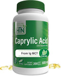 Health Thru Nutrition Caprylic Acid 600mg 200 Softgels | C8 Octanoic Acid from Pure 1g MCT Oil | Non-GMO &amp Soy Free | Support Healthy Digestive and Intestinal Health | Keto Friendly