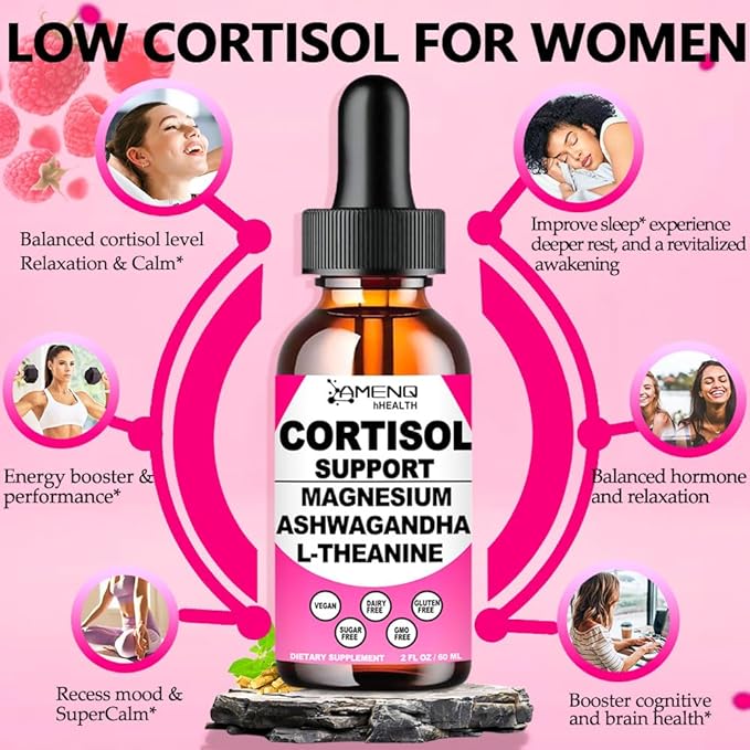 2 Pack Cortisol Supplements for Women 17-in-1 Cortisol Calm Detox Reducer Manager w. Magnesium Ashwagandha Theanine Cortisol Liquid Drops for Relax Recess Mood &amp Hormone Harmony Cortisol Drink