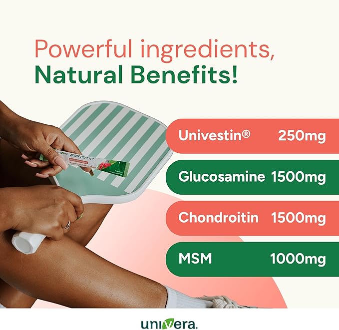 Glucosamine Chondroitin MSM with Univestin | Joint Support Powder Drink Mix for Mobility &amp Flexibility | Raspberry Flavor | 30-Day Supply (7g x 30 Sticks)
